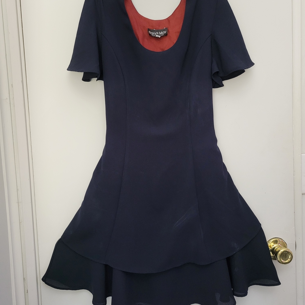 Navy Fit-and-Flare Short Sleeve Dress